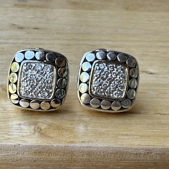Earrings‎ 0.75" Omega Backs Pave Clear Sapphire Gems Handmade 925 Sterling 16.2g - Picture 1 of 10